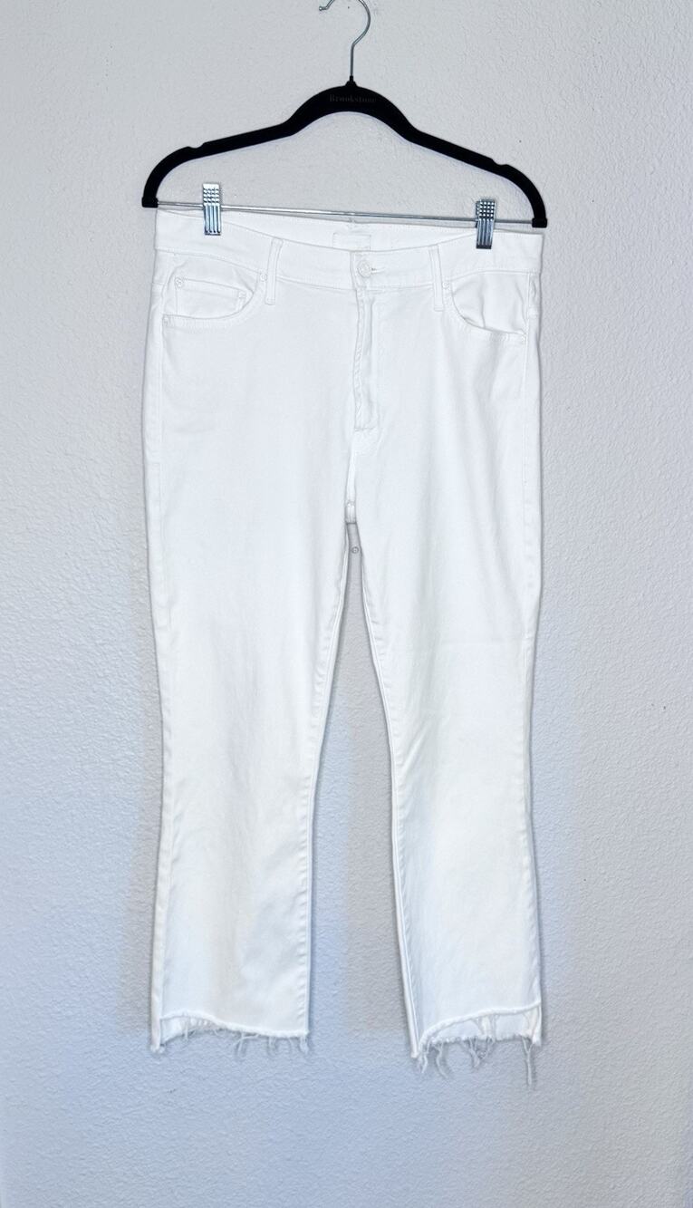 Mother Jeans Women Insider Crop Fray White SZ 31 Bootcut High Rise Boho
